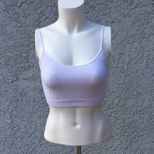 M. Fredric White Diamond Texture Pattern Stretch Sports Bra Top Workout Gym